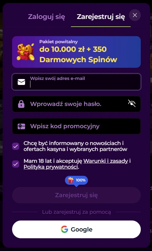 Spinmama Casino sekcja rejstracji